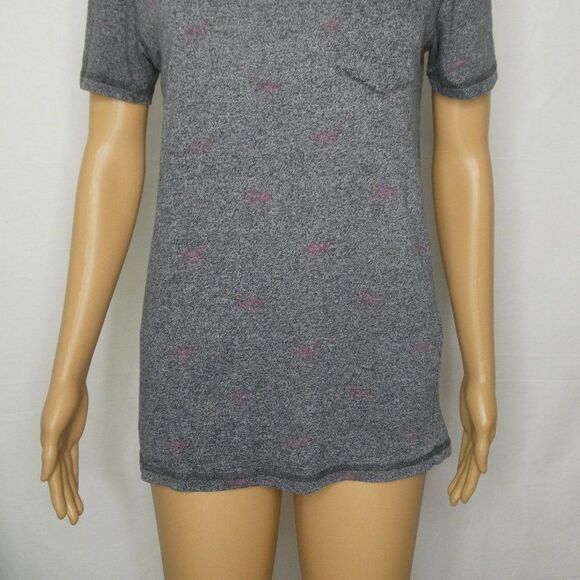 Creative Destruction Flamingo Print Pocket T Shirt Tee Grey Pink Short Sleeve - Picture 3 of 10